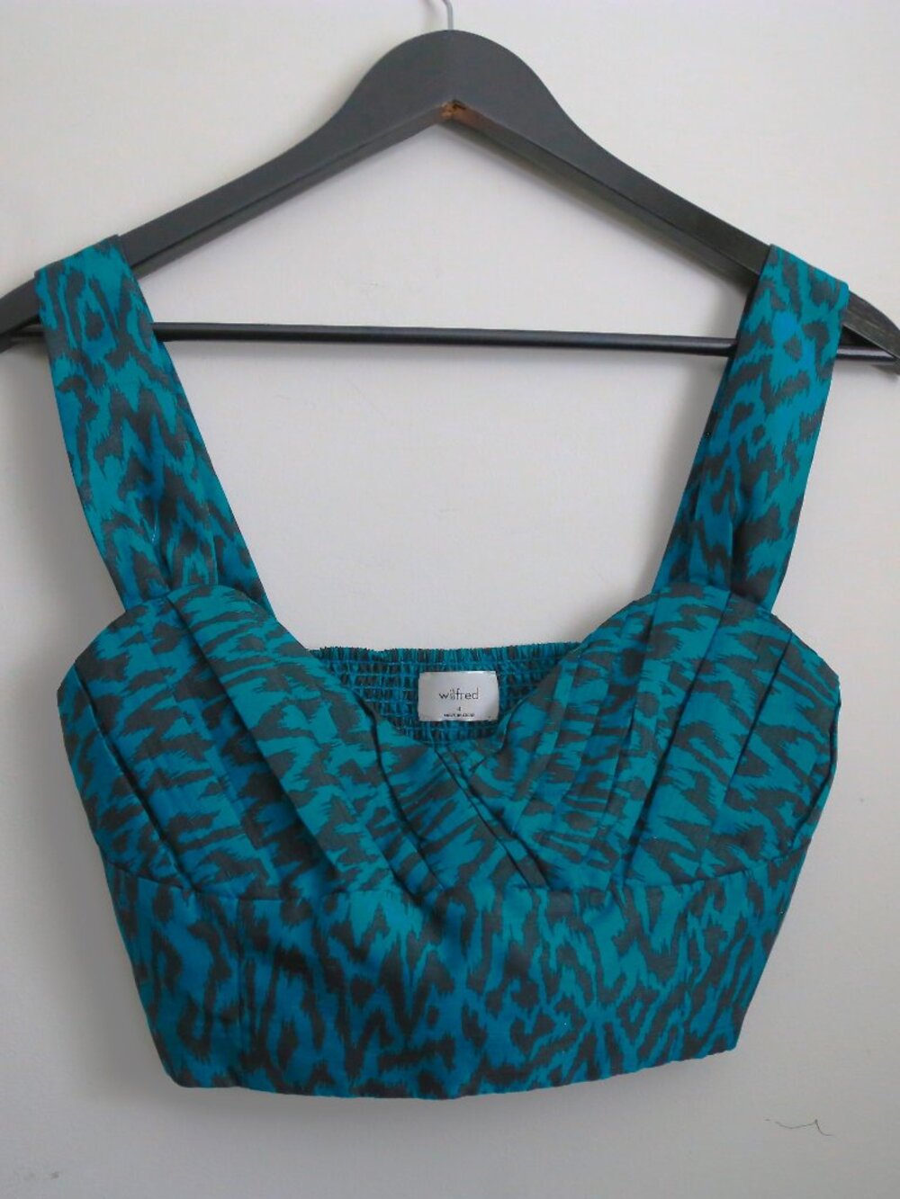 Aritzia Wilfred Teal & Black Animal Print Cropped Tank Bustier Top Size 4 - Picture 2 of 6